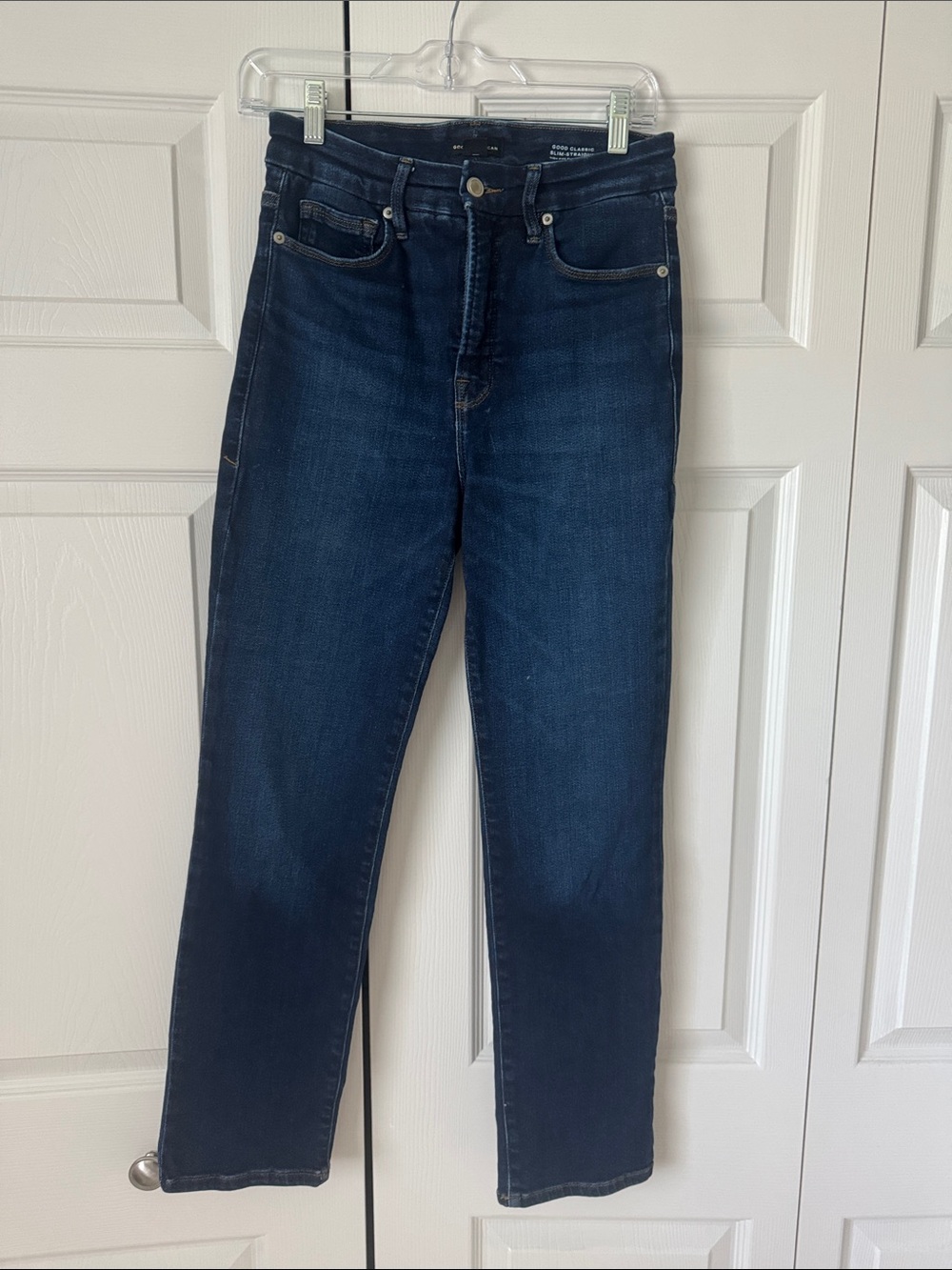 Good American Dark Indigo High-Rise Slim-Straight Jeans